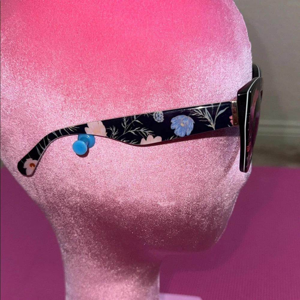 Kate Spade Black Floral Cat-Eye Sunglasses with Pink Accents - Picture 6 of 8